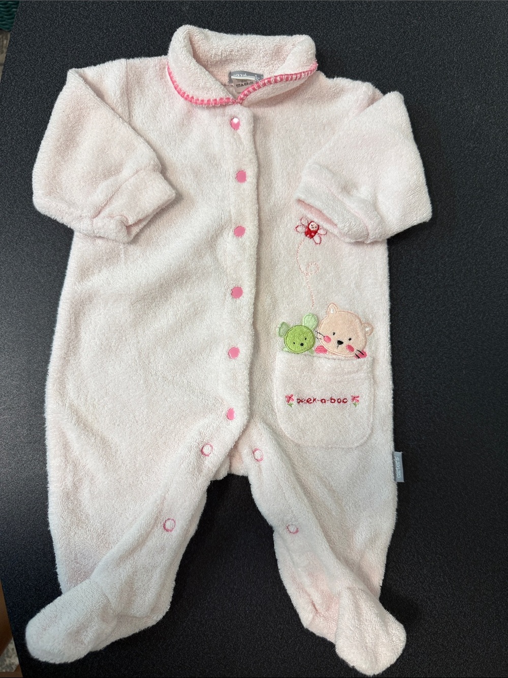 Carter's Light Pink Plush Footed One-Piece with Pocket Embroidery